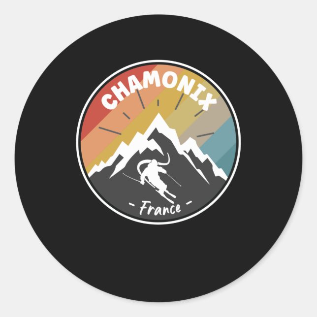 Skiing In France Chamonix Classic Round Sticker (Front)