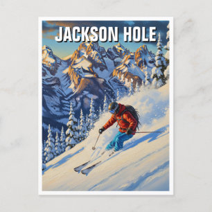 Skiing in Jackson Hole Wyoming Postcard