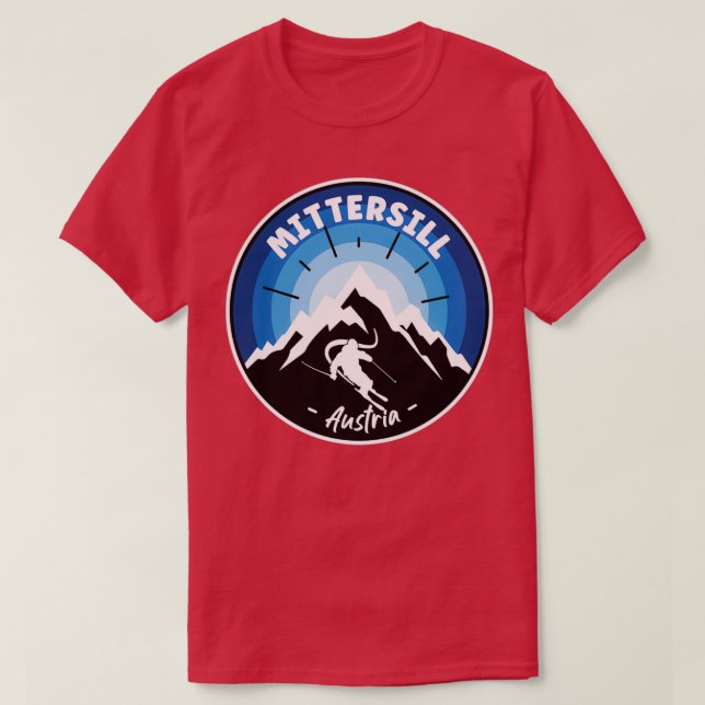 Skiing In Mittersill Austria Blue T-Shirt (Design Front)