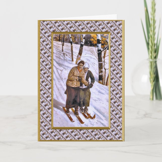 Skiing in tandem holiday card (Front)