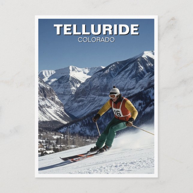 Skiing in Telluride Colorado Postcard (Front)