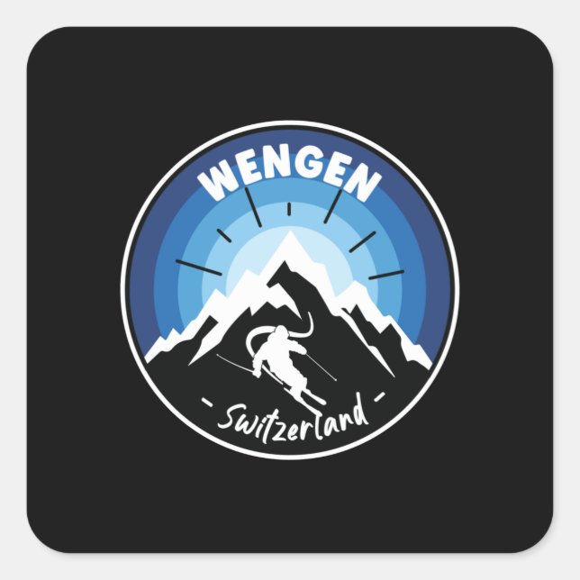 Skiing In Wengen Switzerland Blue Square Sticker (Front)