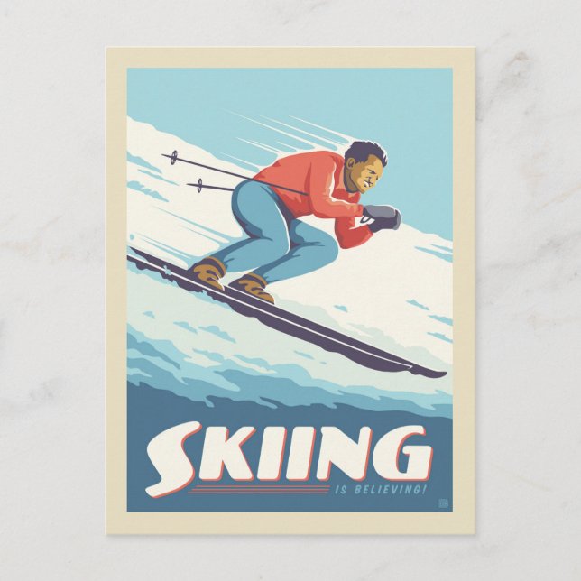 Skiing Is Believing Retro Print Postcard (Front)