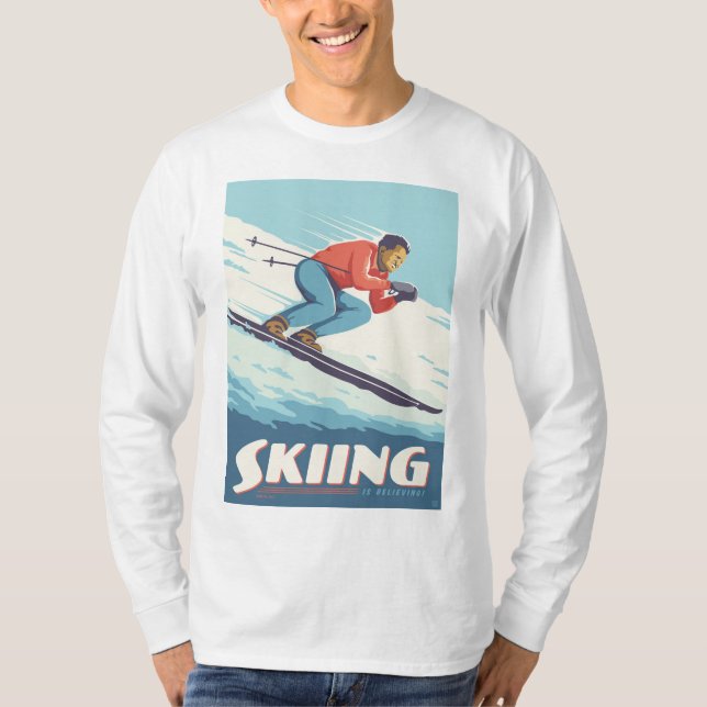 Skiing Is Believing Retro Print T-Shirt (Front)