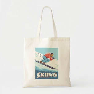 Skiing Is Believing Retro Print Tote Bag