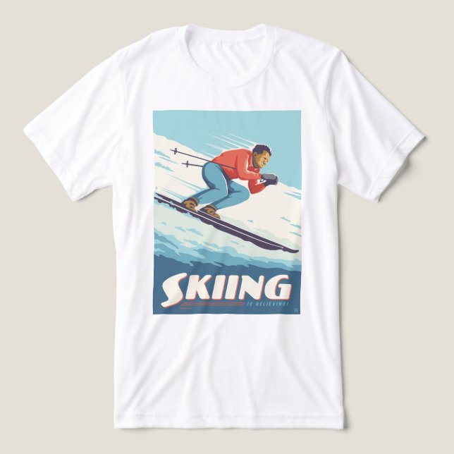 Skiing Is Believing Retro Print Tri-Blend Shirt (Design Front)