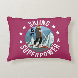 Skiing Is My Superpower Decorative Cushion