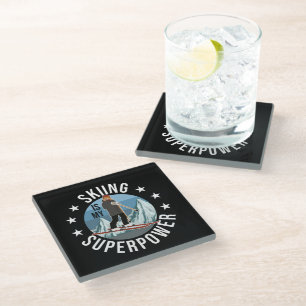 Skiing Is My Superpower Glass Coaster