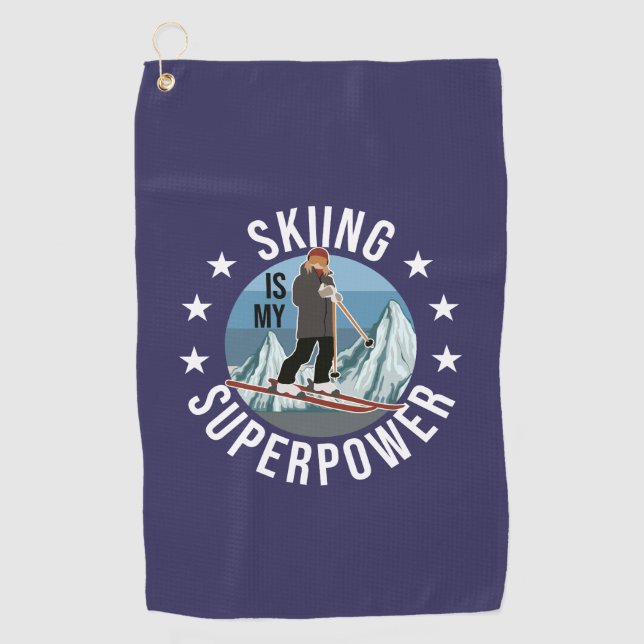 Skiing Is My Superpower Golf Towel (Front)