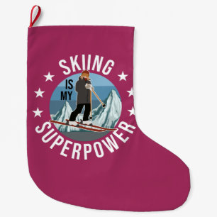 Skiing Is My Superpower Large Christmas Stocking