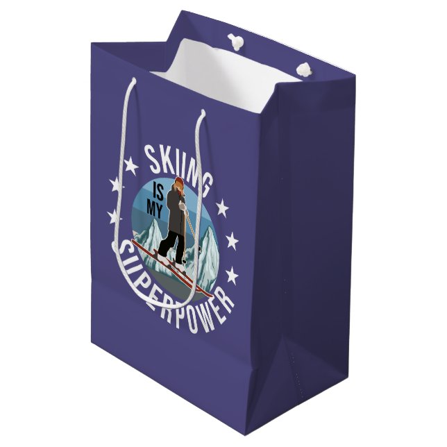 Skiing Is My Superpower Medium Gift Bag (Front Angled)