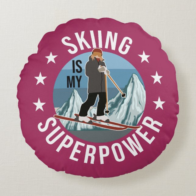 Skiing Is My Superpower Round Cushion (Front)
