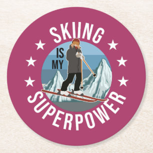 Skiing Is My Superpower Round Paper Coaster