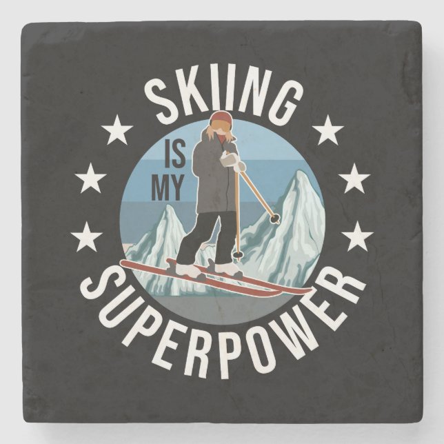 Skiing Is My Superpower Stone Coaster (Front)
