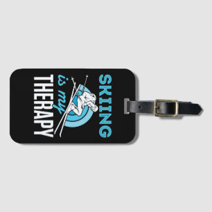 Skiing Is My Therapy Funny Skier Ski Luggage Tag