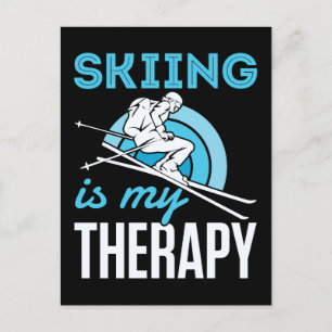 Skiing Is My Therapy Funny Skier Ski Postcard