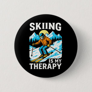 Skiing Is My Therapy Retro Mountain Snow Sports Wi 6 Cm Round Badge