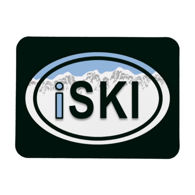 Skiing "iSKI" Oval Mountain Tag Magnet (Horizontal)