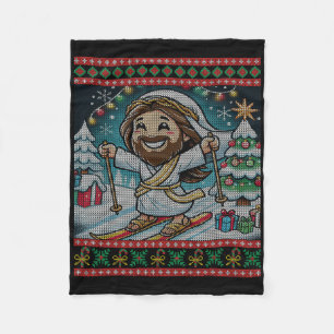 Skiing Jesus Happy Birthday Christian Faith Ugly C Fleece Blanket