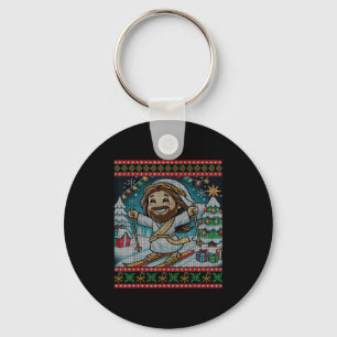 Skiing Jesus Happy Birthday Christian Faith Ugly C Key Ring