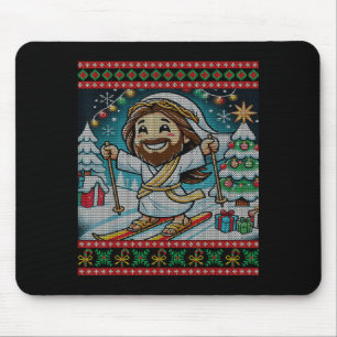 Skiing Jesus Happy Birthday Christian Faith Ugly C Mouse Pad