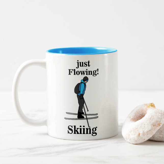 Skiing Just Flowing Skier Two-Tone Coffee Mug (With Donut)