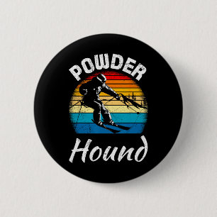 Skiing Kids Powder Hound Funny Boys Vintage 6 Cm Round Badge