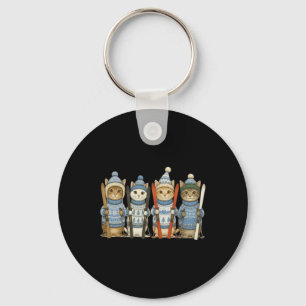 Skiing Kittens Cats Winter Snow Weather Cozy Patro Key Ring
