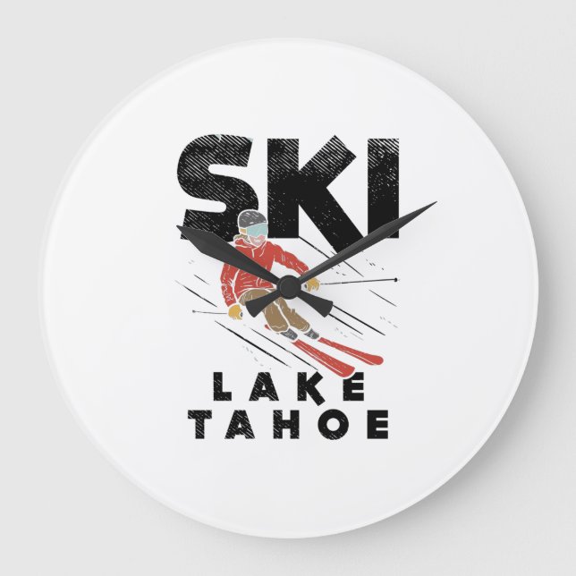 Skiing Lake Tahoe Large Clock (Front)
