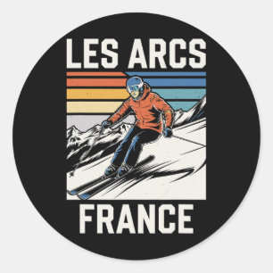 Skiing Les Arcs France Classic Round Sticker