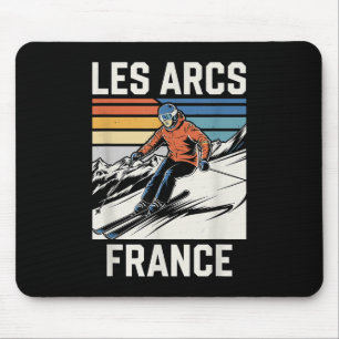 Skiing Les Arcs France, French Mountain Ski Fun T- Mouse Pad