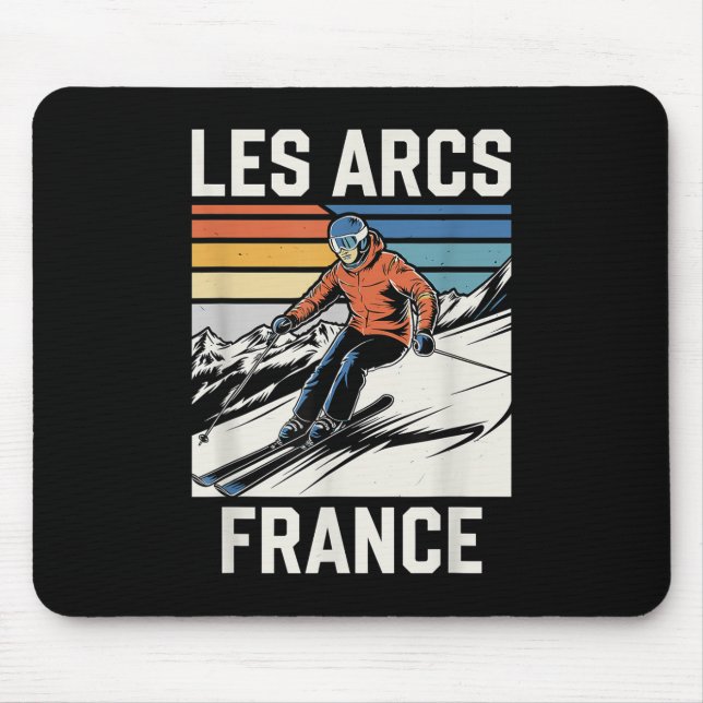 Skiing Les Arcs France, French Mountain Ski Fun T- Mouse Pad (Front)