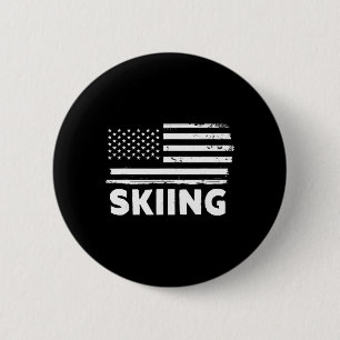 Skiing Life Usa Flag Patriotic Sports Design 6 Cm Round Badge