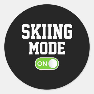Skiing Mode On Funny Skier Classic Round Sticker