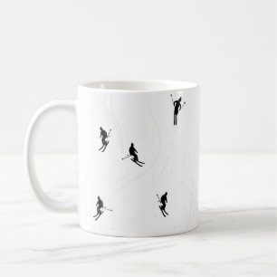 Skiing Modern Black & White Ski Skiers Theme  Coffee Mug