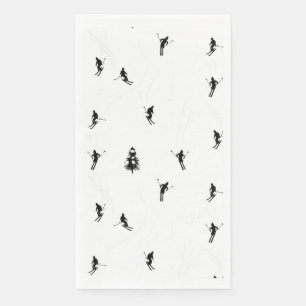 Skiing Modern Black & White Ski Skiers Theme Napkin