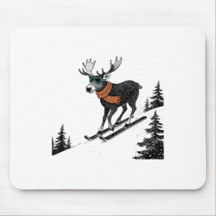Skiing Moose – Funny Winter Mountain, Ski-slope Fu Mouse Pad
