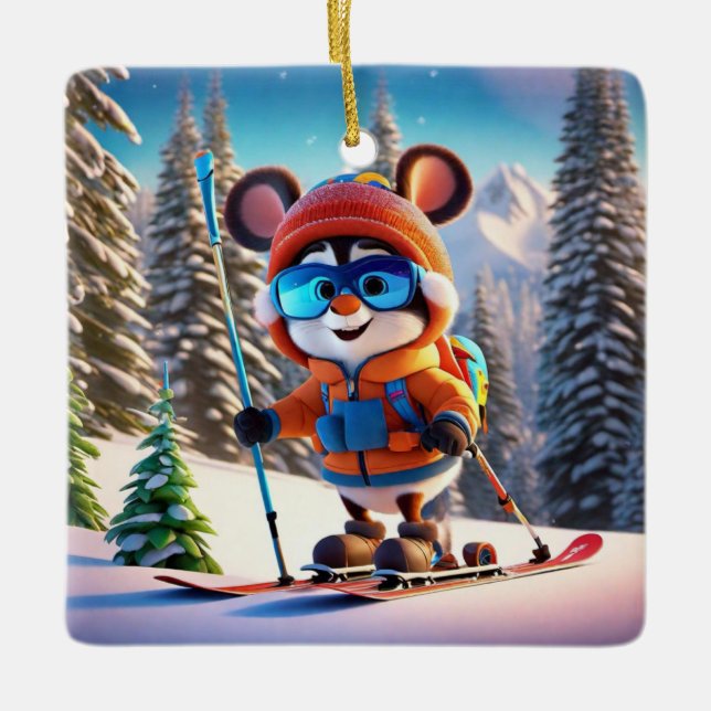 Skiing Mouse Christmas Ornament (Front)