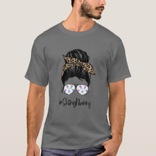 Skiing Nanny Messy Hair Bun Leopard Women Mother's T-Shirt