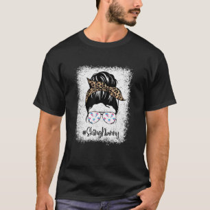 Skiing Nanny Messy Hair Bun Leopard Women Mother's T-Shirt