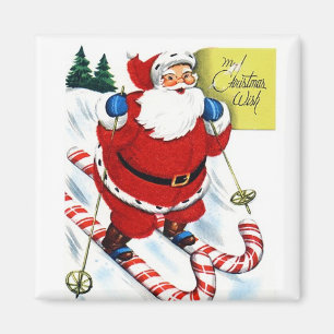 Skiing on Candy Canes Vintage Magnet