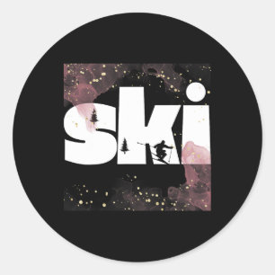 Skiing On Slopes2  Classic Round Sticker