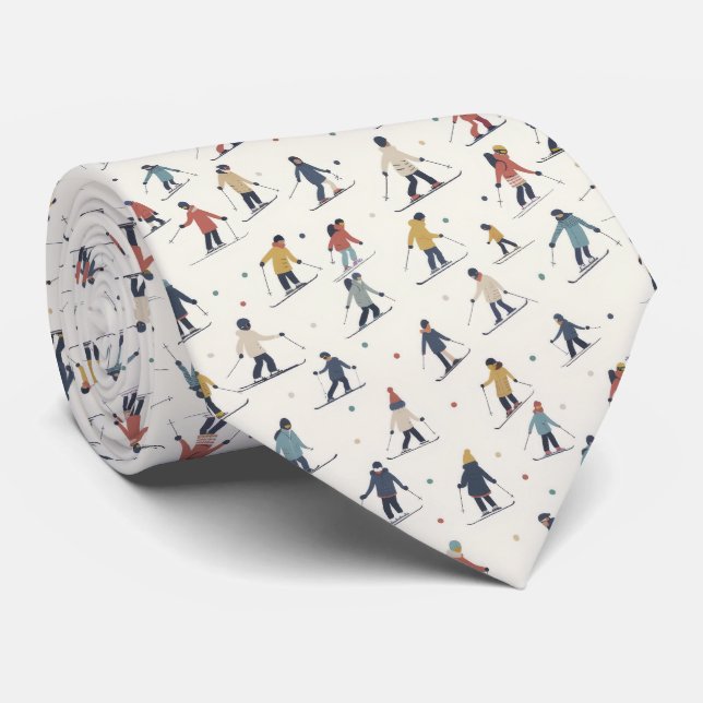 Skiing Pattern - Winter Sports Neck Tie (Rolled)