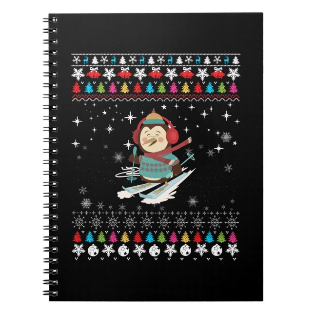 skiing-penguin, christmas-penguin, ugly-christmas, notebook (Front)