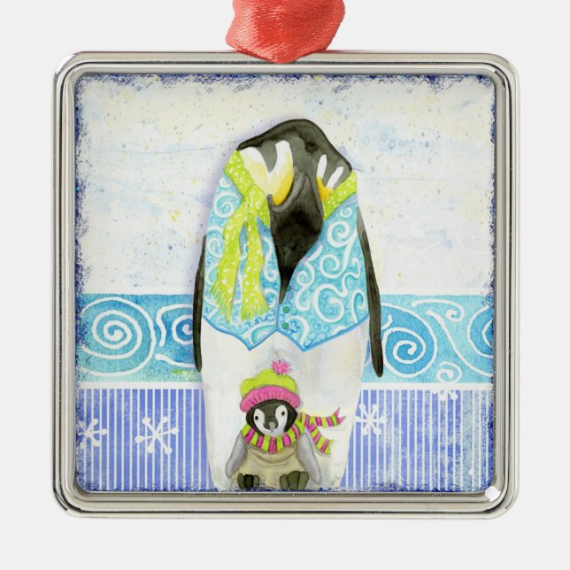 Skiing Penguin Family Christmas Ornament (Front)