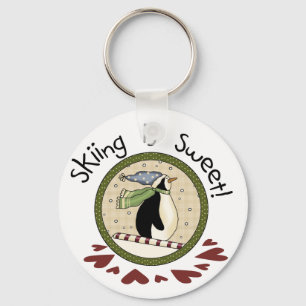 Skiing Penguin Holiday T-shirts and Gifts Key Ring