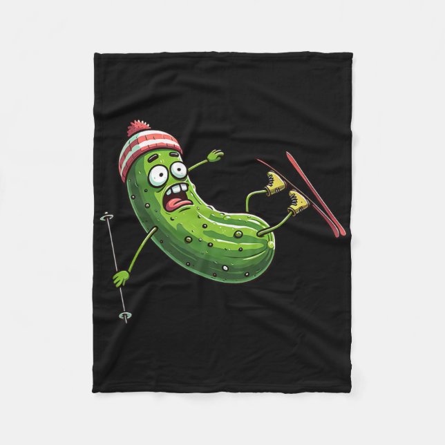 Skiing Pickle Cartoon Winter Slopes Crash  Fleece Blanket (Front)