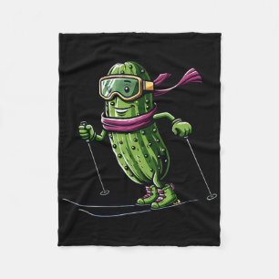 Skiing Pickle With Goggles Funny Winter Alpine Fleece Blanket