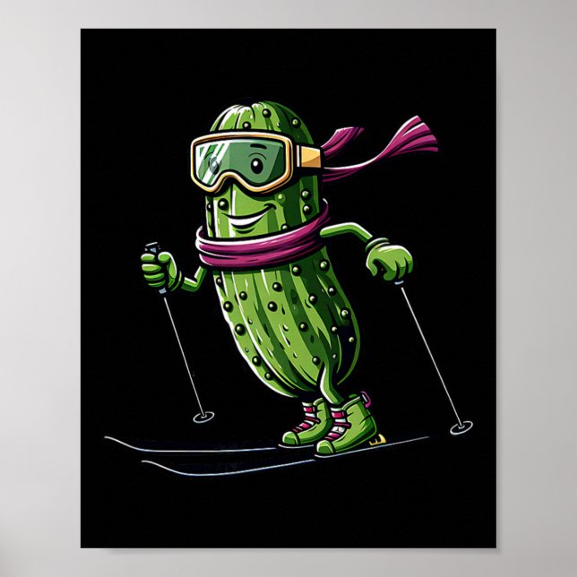 Skiing Pickle With Goggles Funny Winter Alpine  Poster (Front)