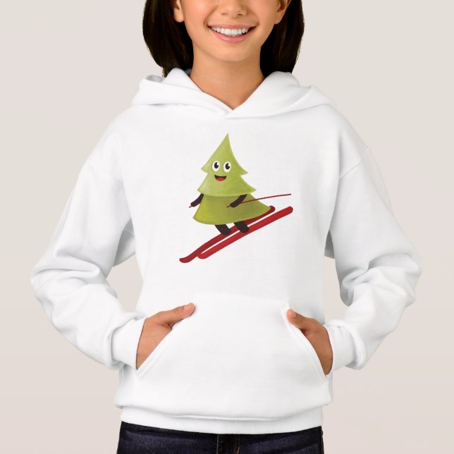 Skiing Pine Tree Cute Snow Sports Winter (Front)